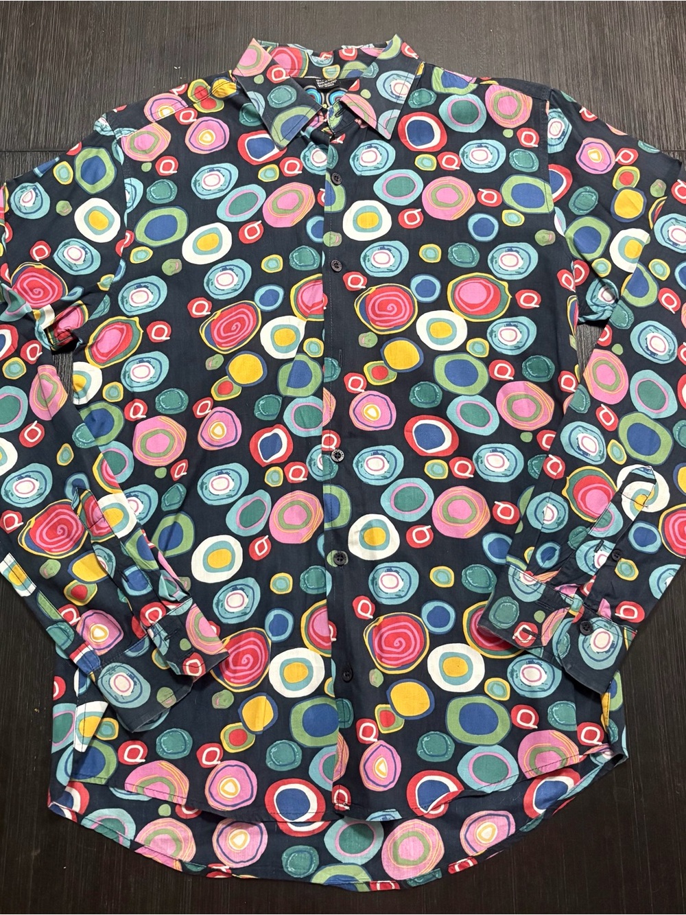 Desigual Black Button-Down Shirt with Multicolor Circular Print